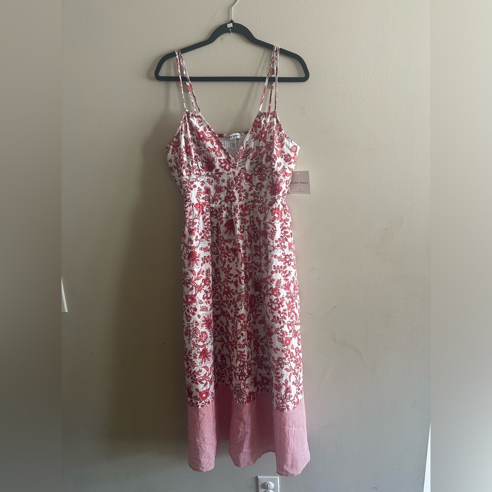 Ellen Tracy Pink and White Floral Midi Dress Size S NWT